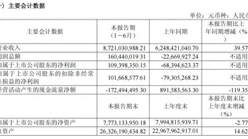 容百科技上半年扭亏为盈 营业现金流量净额大幅下降